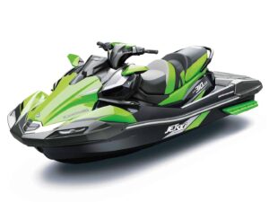 A sleek green and black Sea-Doo jet ski with sporty design.