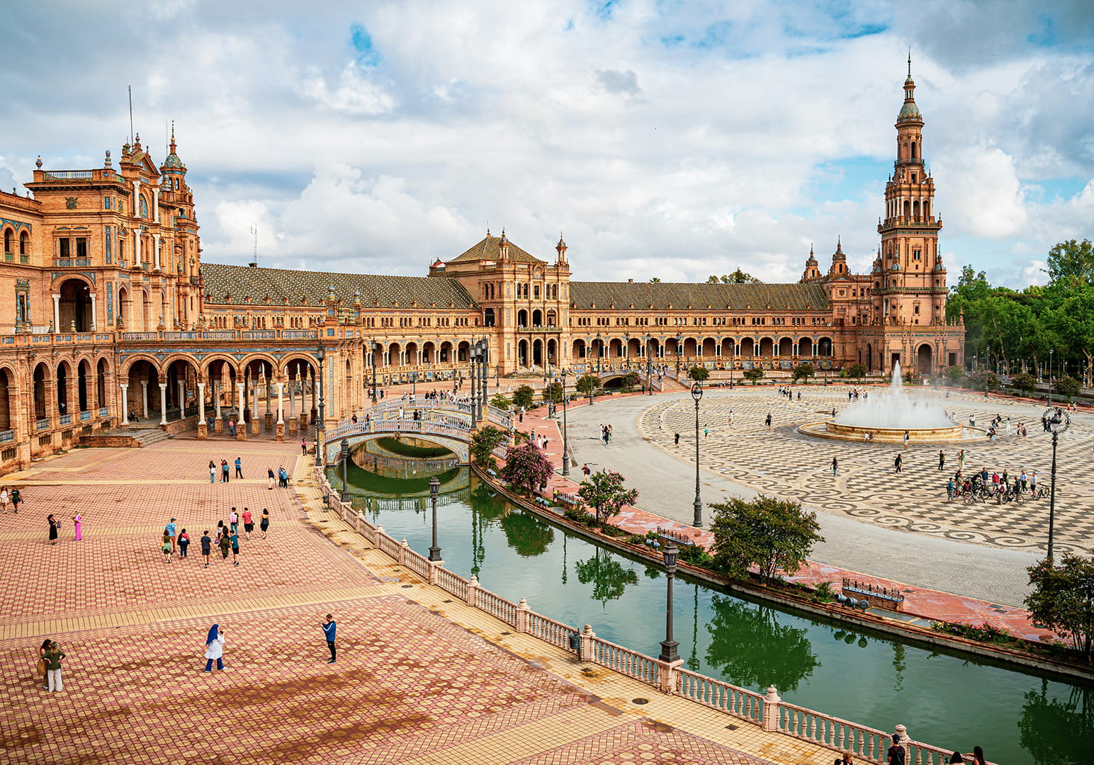 Plaza de España in Seville with its iconic architecture and canal.