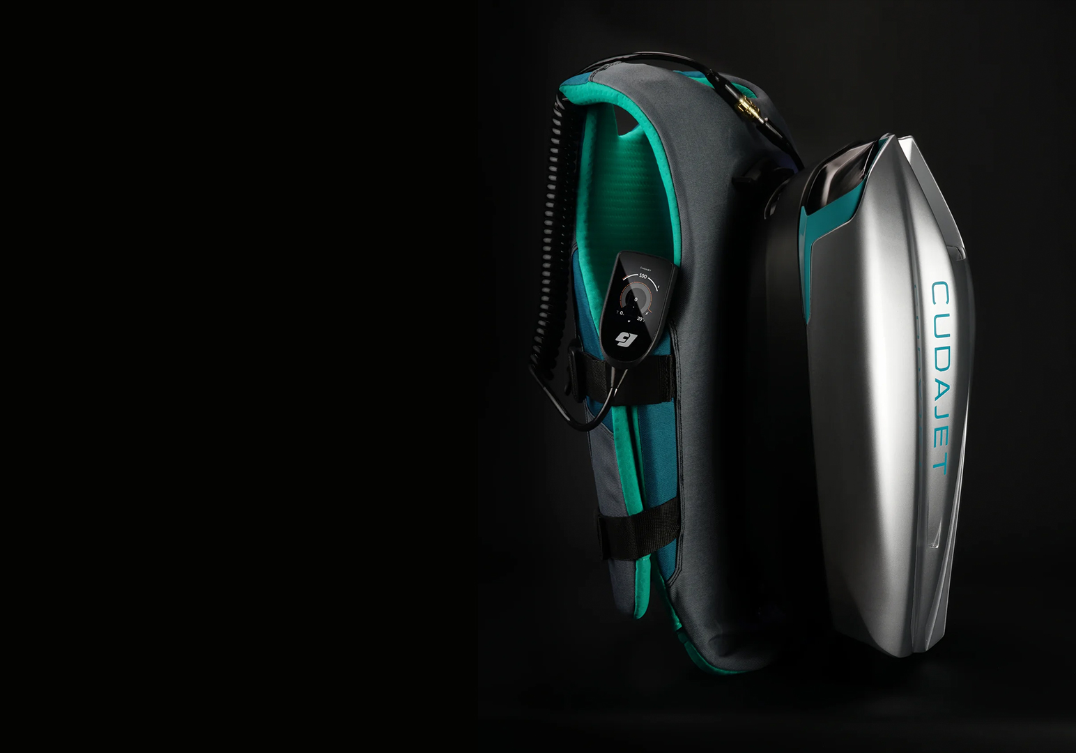 Modern electric vehicle charging station with sleek design and glowing teal accents.