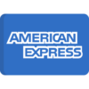 The American Express logo in white on a blue background.