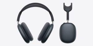 Sleek black wireless over-ear headphones with a modern design.