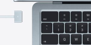 Close-up of a laptop keyboard's top-right corner with function keys and a power button.